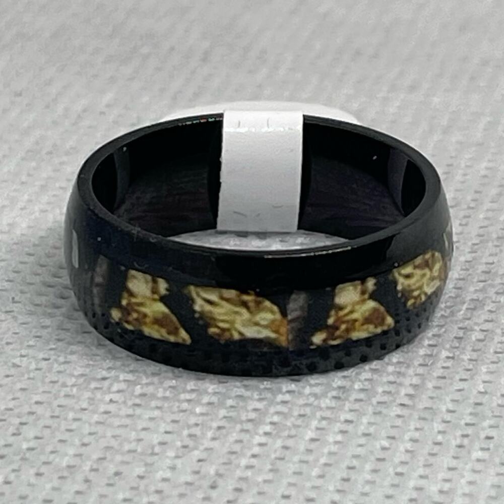 8mm Black Tungsten With Golden Brown Camouflage Pattern Inlay Band Ring Size 10